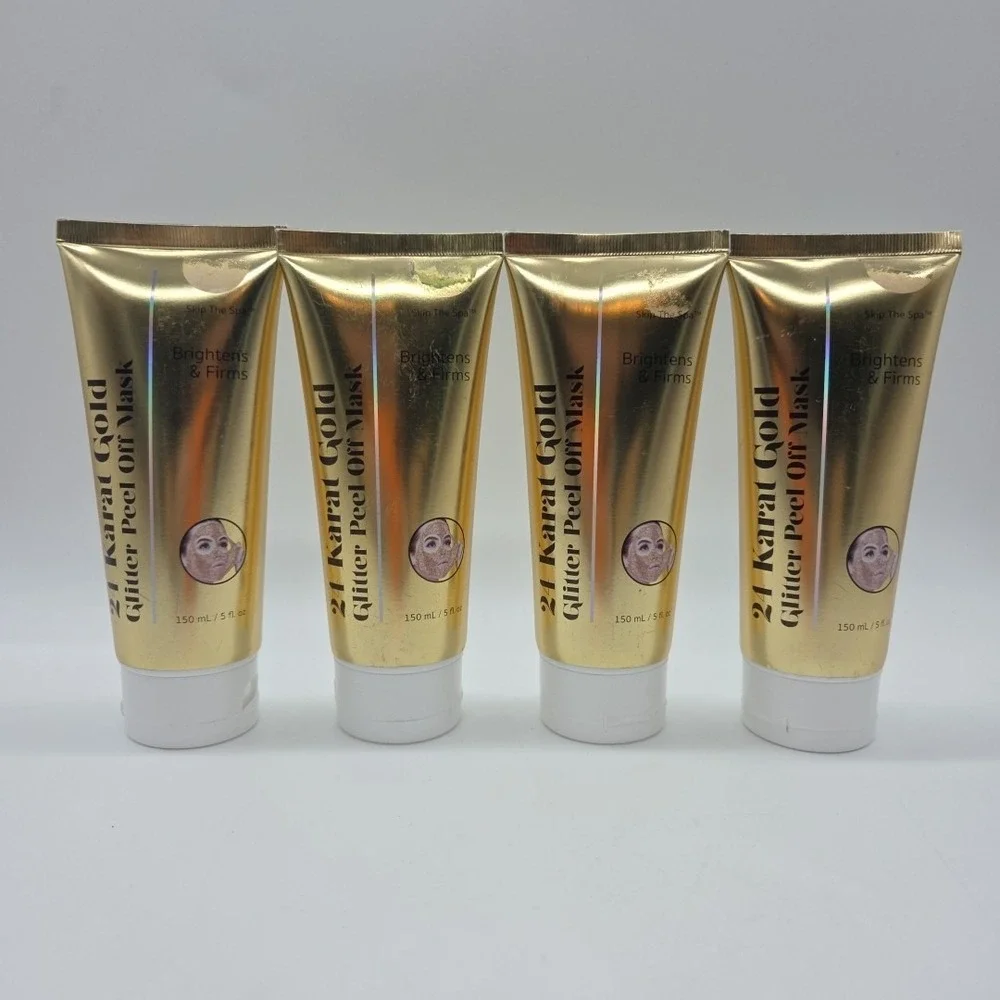 Lot Of 4 SKIP THE SPA 24k Gold Glitter Peel Off Mask Brightens & Firms Skincare